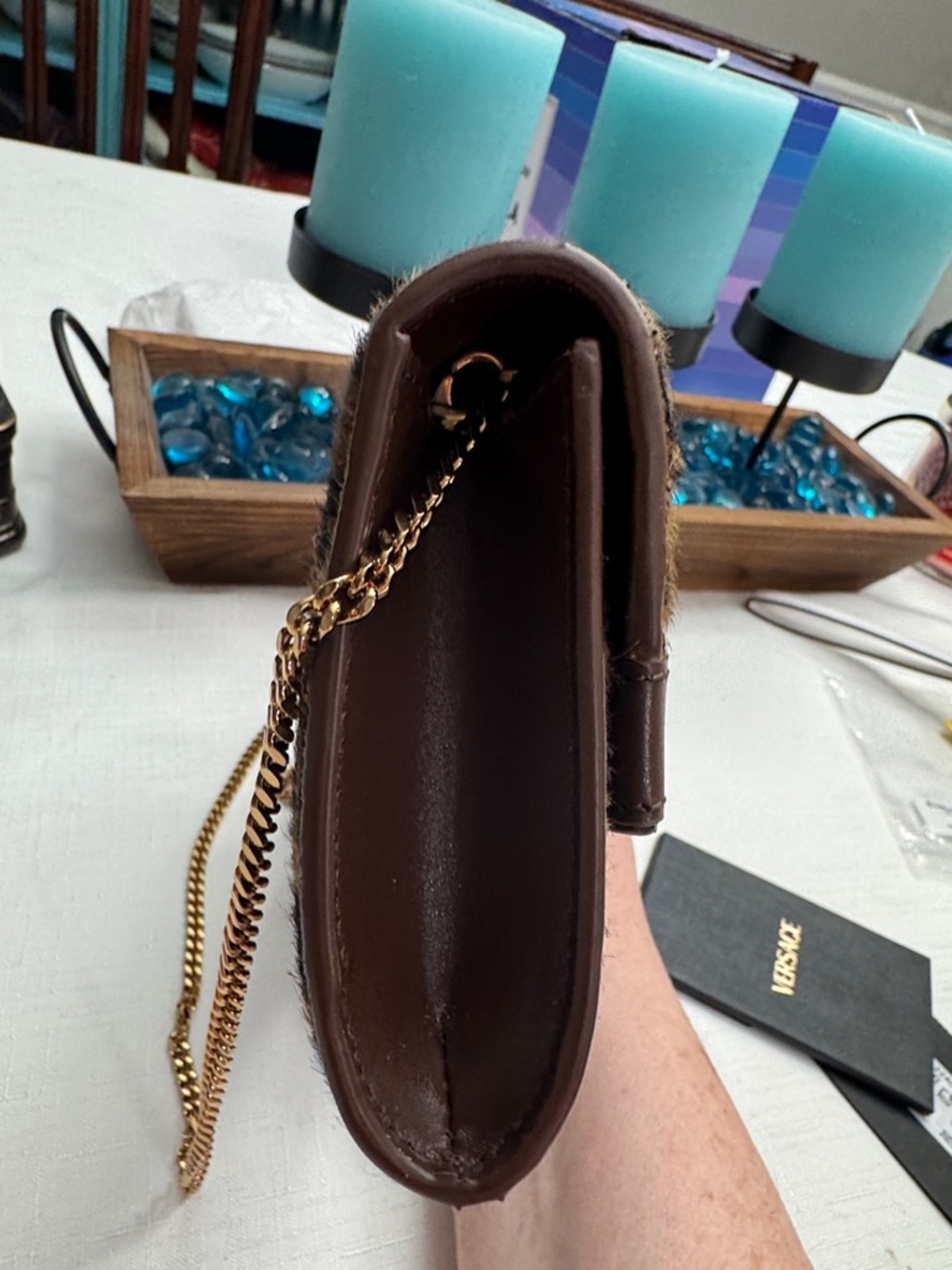 Versace Medusa '95 Leopard Wallet on  gold chain  7" L x 1" W x 4" H. - Picture 4 of 14